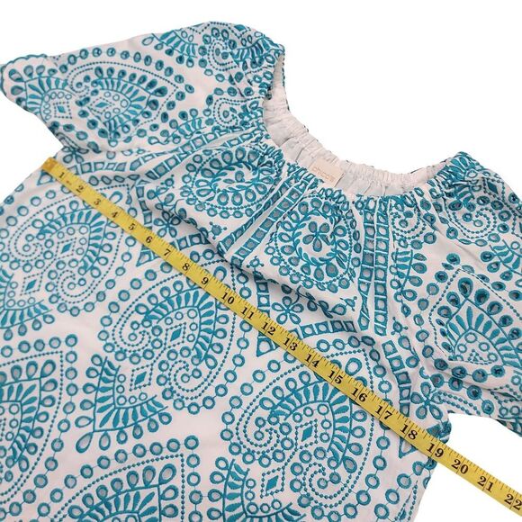 Chico's Eyelet Embroidered Top Womens Small Aqua Green Short Sleeve Bohemian - Picture 9 of 12